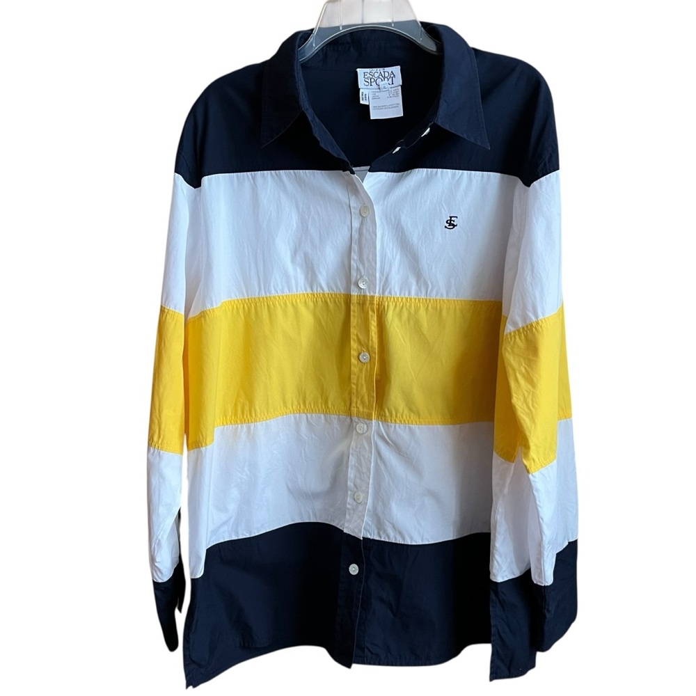 Escada Sport Vintage Preppy Striped Button Up Shirt Sporty Nautical